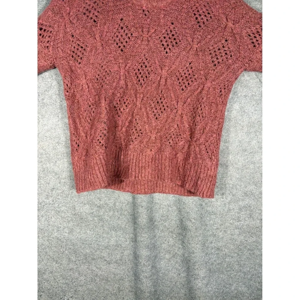 Madewell Pointelle Cable Knit Sweater XS‎ Rosewood Pink Wool Blend NG747 FA22